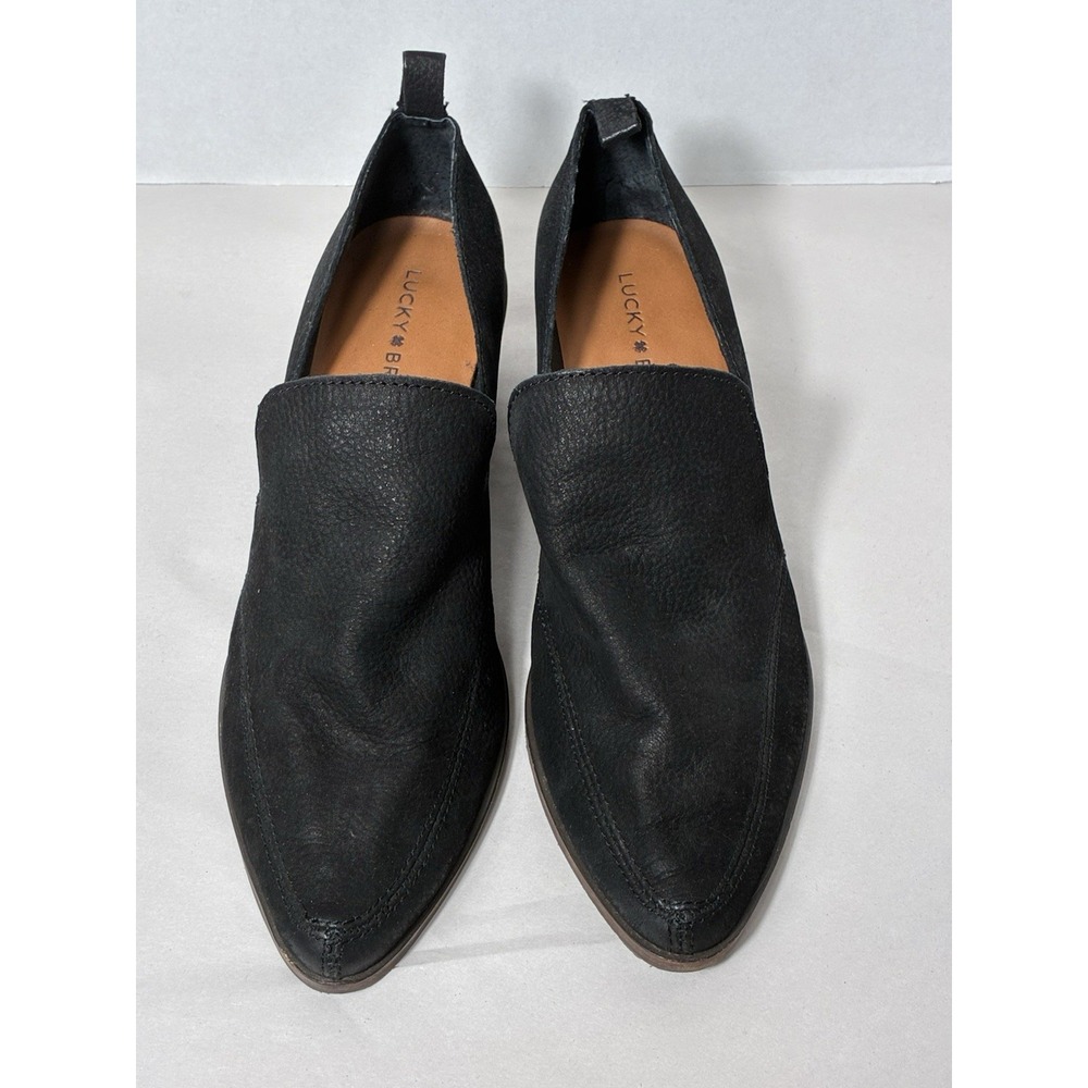 Lucky Brand Mahzan Slip On Pointed Flats Sz 9M Black Leather Upper Going Out